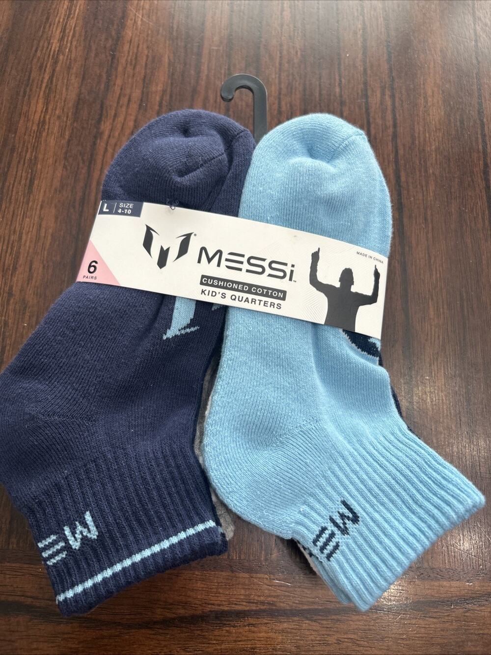 Messi Kids 4 - 10 Lifestyle Quarter Socks, 6-Pack, Soft & Stretchy, Large